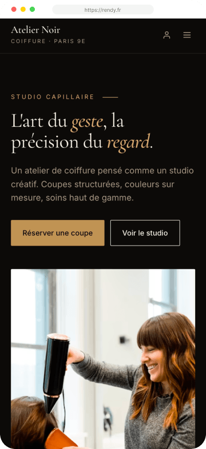 Site Rendy personnalisé — Atelier Noir, Coiffure à Paris 9ᵉ