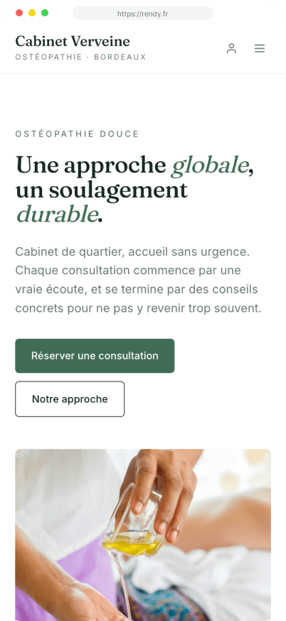 Site Rendy personnalisé — Cabinet Verveine, Ostéopathie à Bordeaux