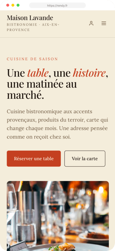 Site Rendy personnalisé — Maison Lavande, Bistronomie à Aix-en-Provence